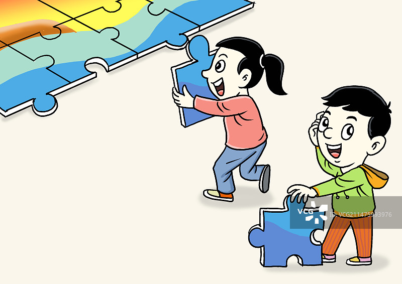 学生动手实践玩拼图图片素材
