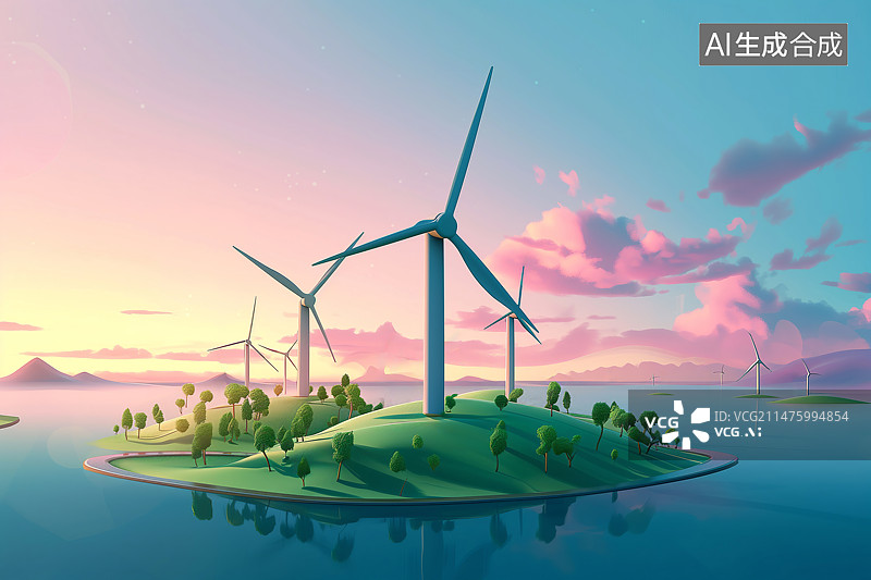 【AI数字艺术】新能源风电发电概念插画图片素材