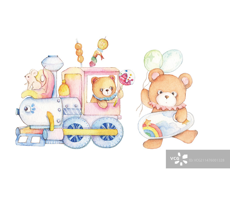 水彩手绘清新卡通可爱小熊吆喝售卖零食插图图片素材