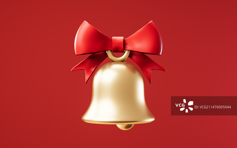 金色铃铛与红色背景3D渲染图片素材