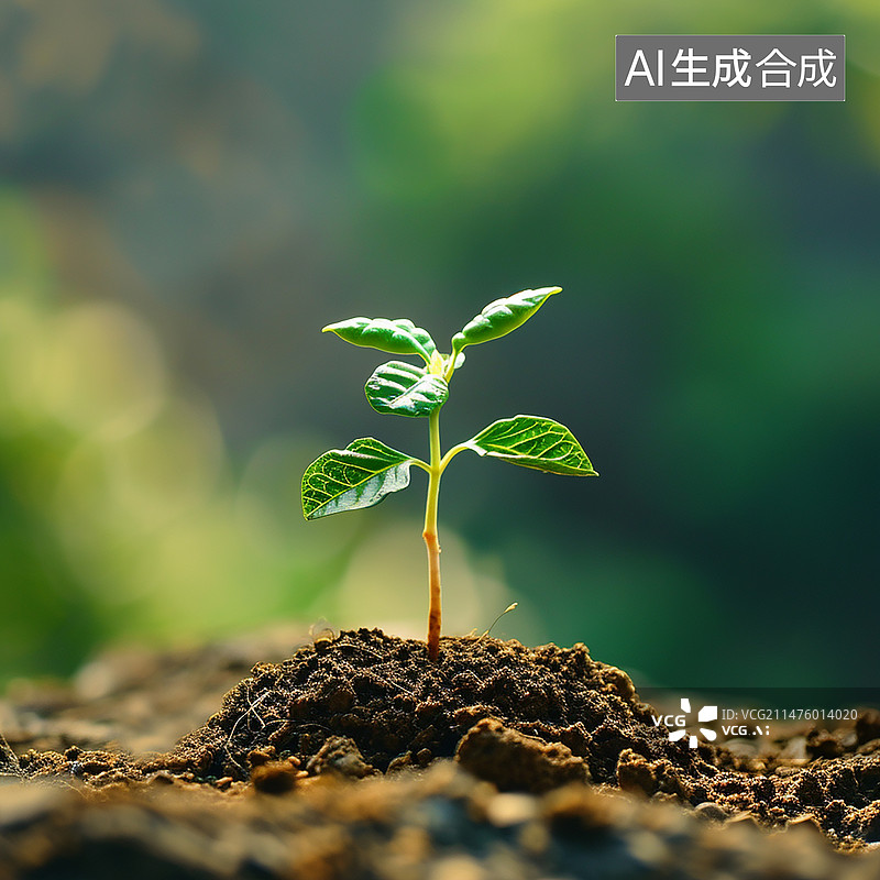 【AI数字艺术】植物幼苗生长特写图片素材