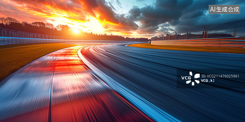 【AI数字艺术】红色日落赛车场赛道背景图片素材