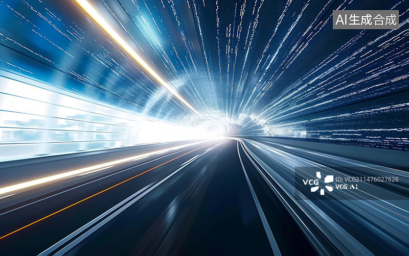 【AI数字艺术】高速公路隧道运动模糊光轨速度背景图片素材
