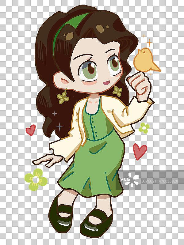 动漫二次元Q版绿色女孩图片素材