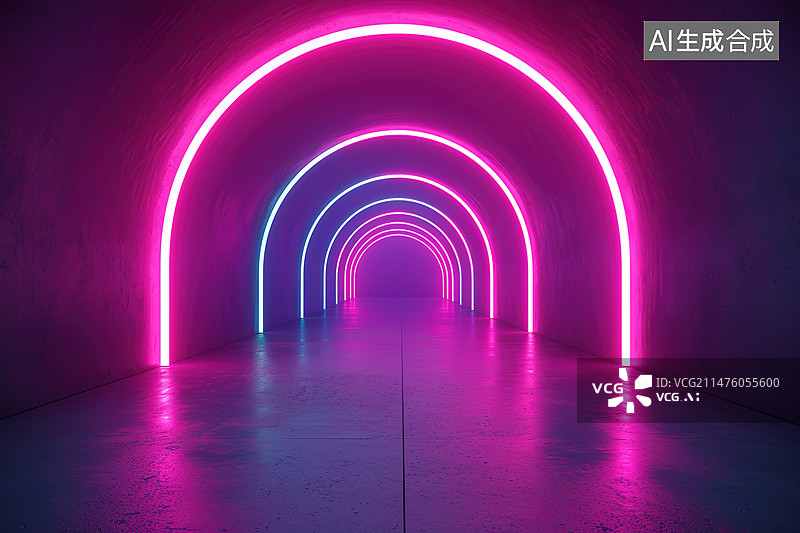 【AI数字艺术】3d抽象背景与紫外线霓虹灯，空框架图片素材