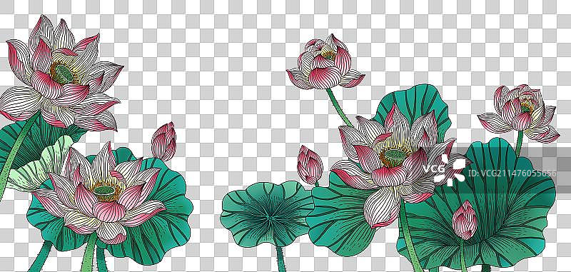 插画原画国潮风荷叶荷花免扣素材图片素材