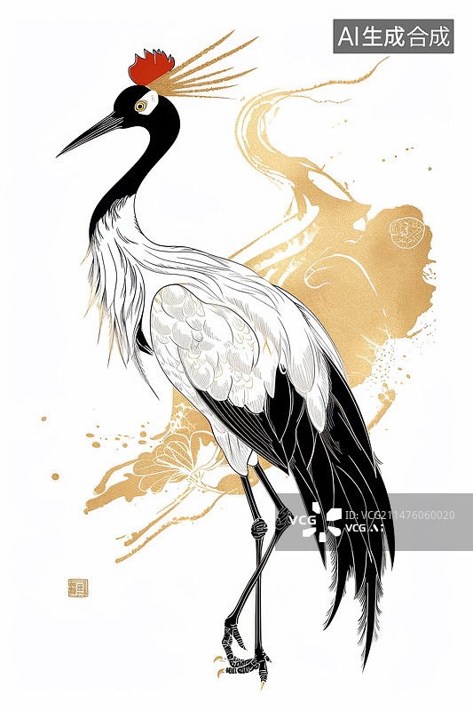 【AI数字艺术】中国传统仙鹤插画图片素材