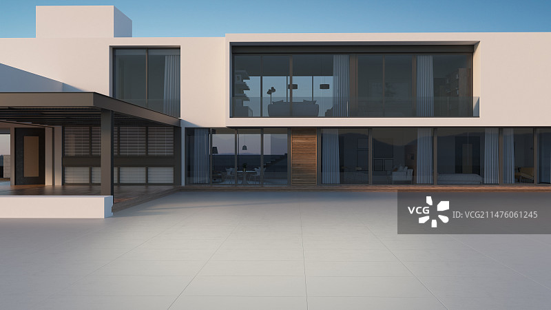 三维渲染的人造空间别墅汽车背景图图片素材