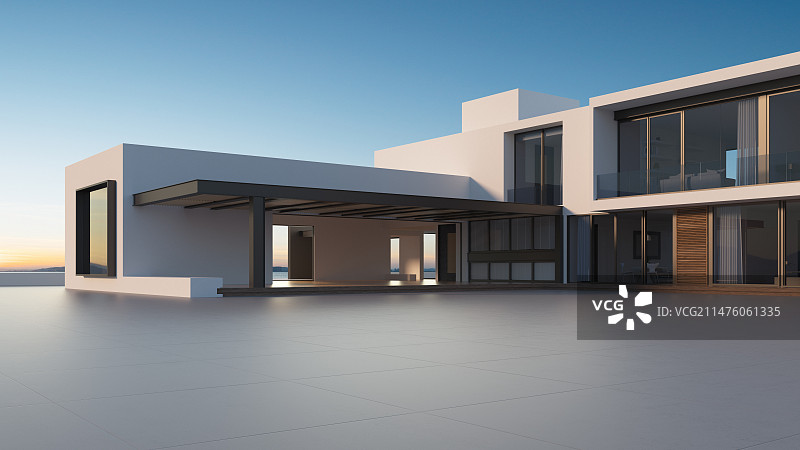 三维渲染的人造空间别墅汽车背景图图片素材