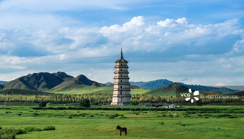 内蒙古赤峰市巴林右旗庆州古城释迦佛舍利塔夏日风光（2亿像素中画幅全景接片）图片素材