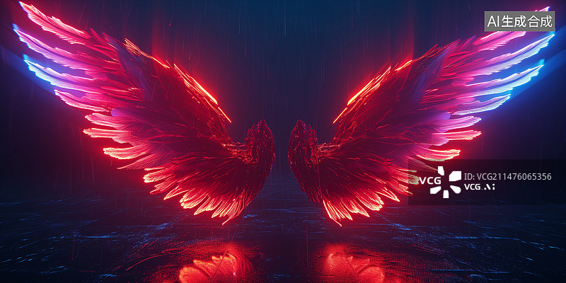 【AI数字艺术】插图，插画，海报，模板，元素，动物，深化，翅膀，霓虹，彩色，大鹏，天使，立体，美，光，神秘，特效游戏图片素材