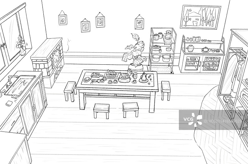 房间布置线稿设计插画图片素材
