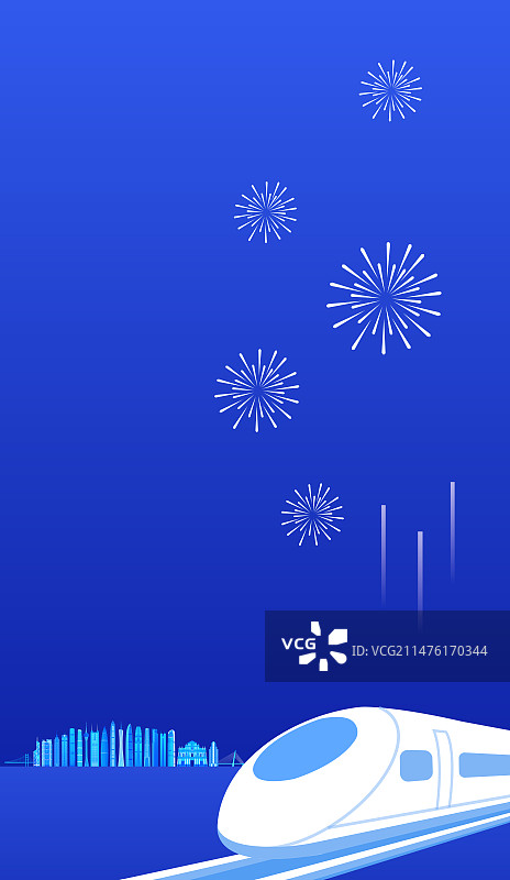 开往粤港澳大湾区的高铁动车矢量插画，科技庆典节日旅游高速列车矢量插画图片素材