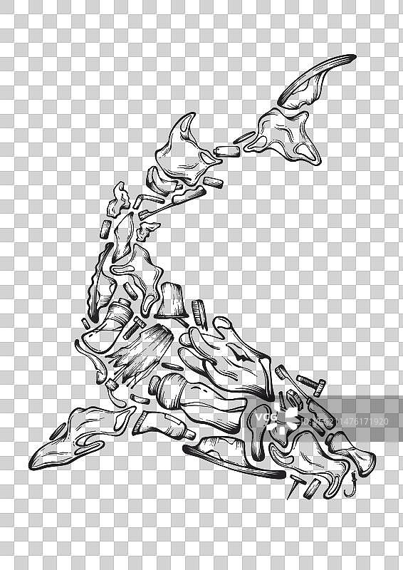 版画风格保护环境免抠中华鲟图片素材