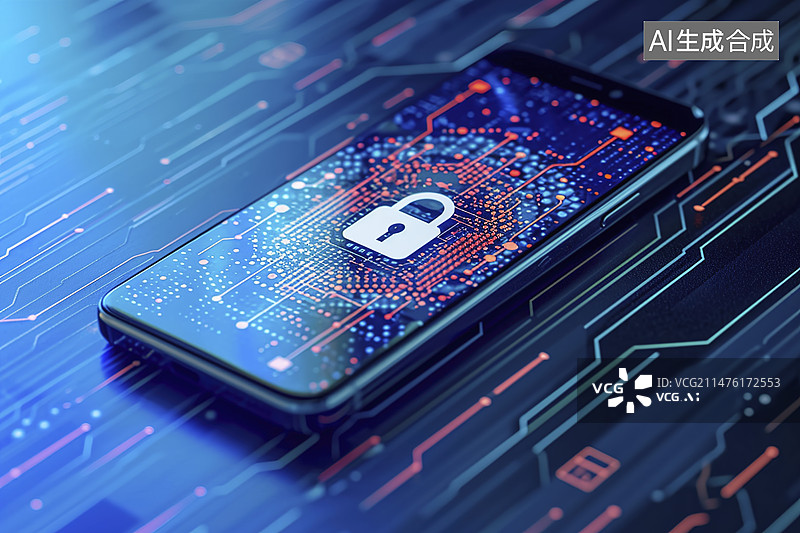 【AI数字艺术】手机网络安全概念背景图片素材