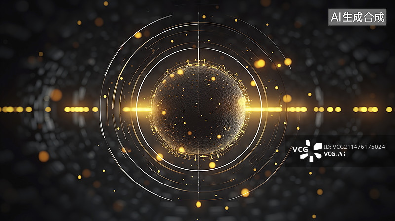【AI数字艺术】金色光环粒子科技背景图片素材