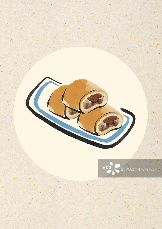 水墨风北京美食插画-驴打滚图片素材