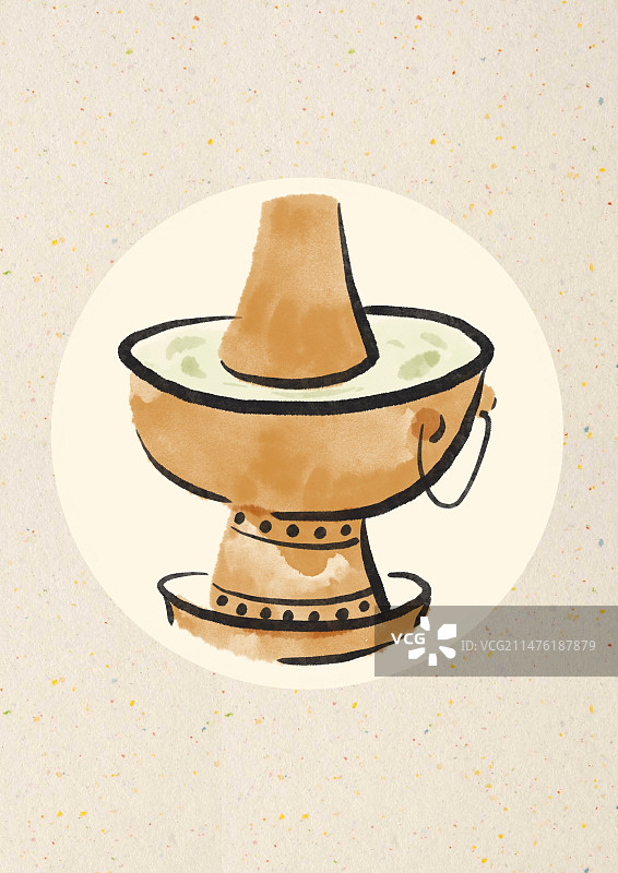 水墨风北京美食插画-老北京铜锅图片素材