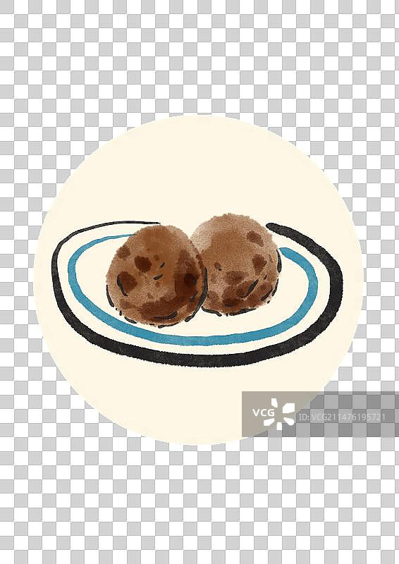 水墨风北京美食插画元素-糖火烧图片素材