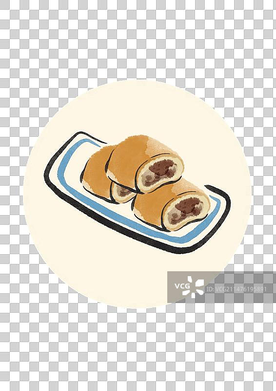 水墨风北京美食插画元素-驴打滚图片素材