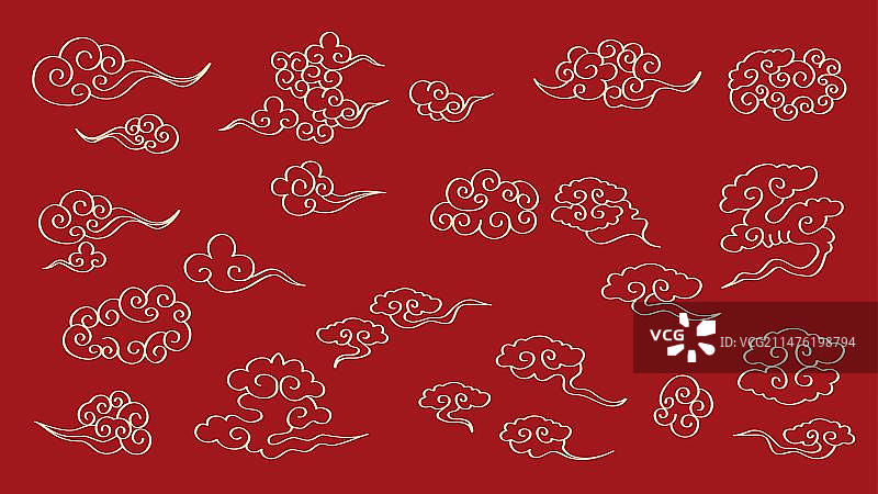 红底线描祥云纹矢量素材图片素材