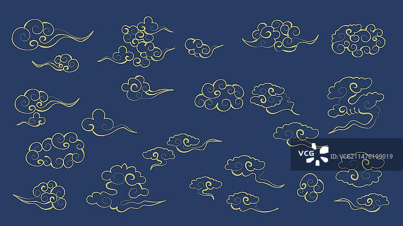 蓝底线描祥云花纹矢量素材图片素材
