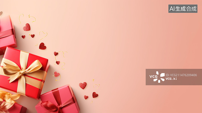 【AI数字艺术】粉红色背景上的圣诞礼物的高角度视图图片素材