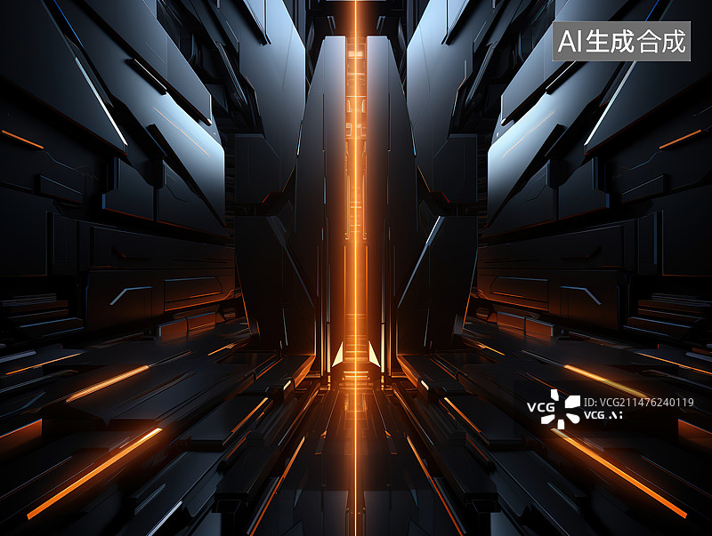 【AI数字艺术】夜间照明建筑的低角度视图图片素材