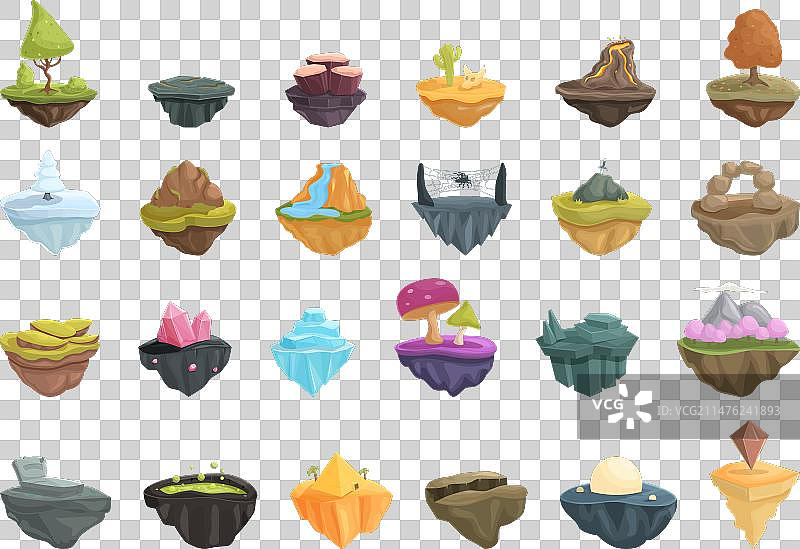 卡通漂浮游戏岛屿图标集图片素材