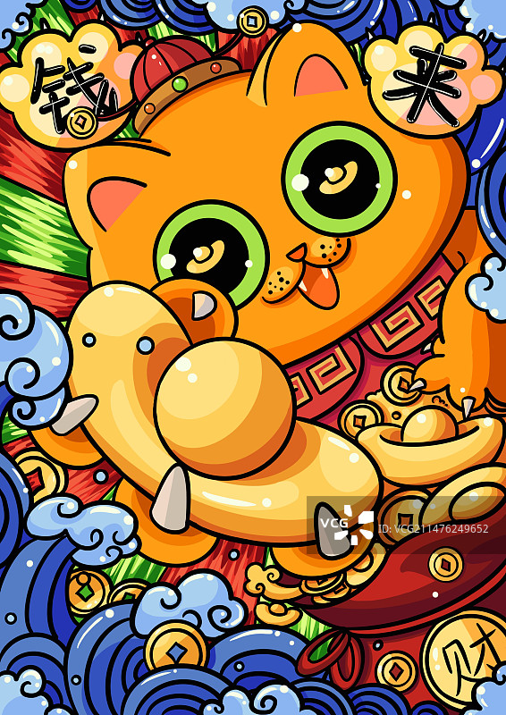 国潮风插画招财猫图片素材