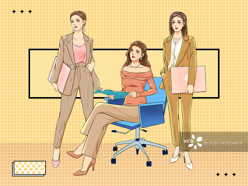 商务人士业务专员职场精英全身站立办公时尚潮流孟菲斯扁平风格插画图片素材