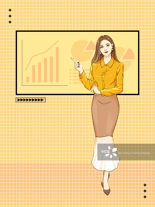 商务人士业务专员职场精英全身站立办公时尚潮流孟菲斯扁平风格插画图片素材