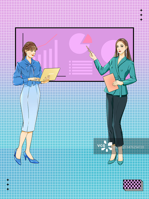 商务人士业务专员职场精英全身站立办公时尚潮流孟菲斯扁平风格插画图片素材