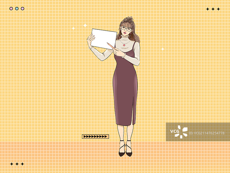 商务人士业务专员职场精英全身站立办公时尚潮流孟菲斯扁平风格插画图片素材