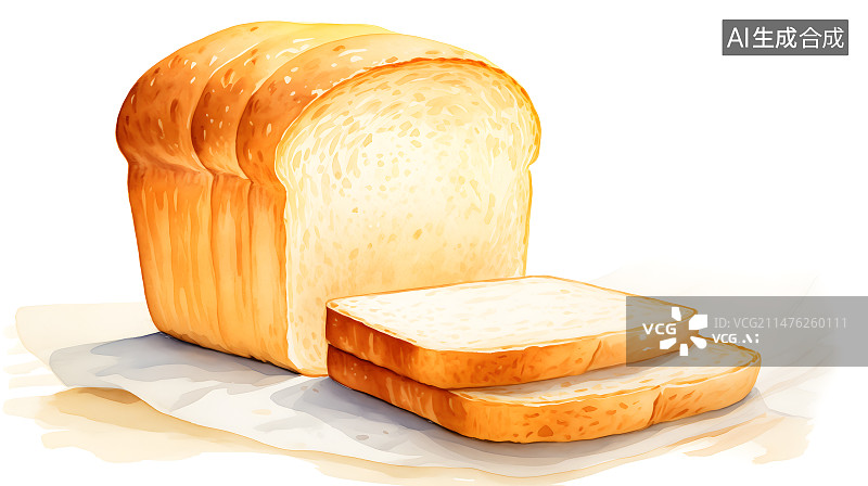 【AI数字艺术】切片吐司面包水彩插画图片素材