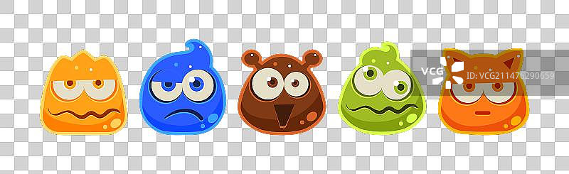 有趣的果冻角色面部表情套装图片素材