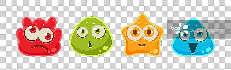 有趣的果冻角色面部表情套装图片素材