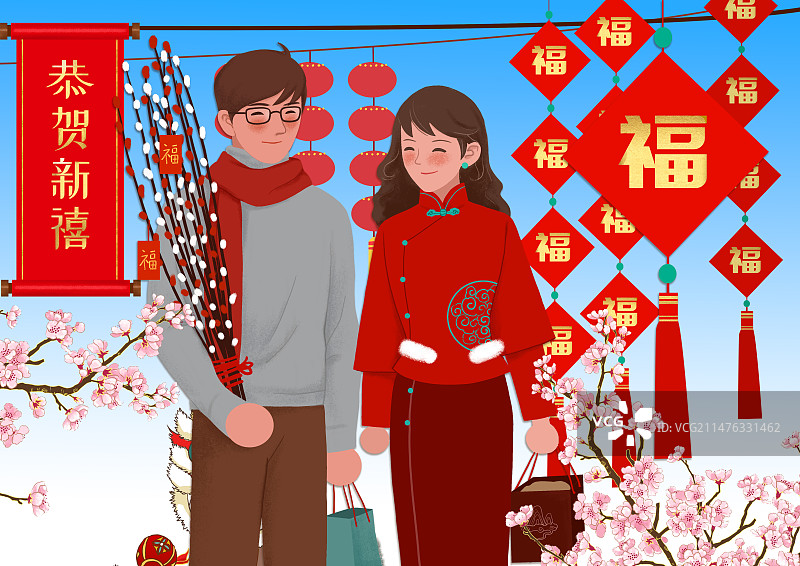 春节夫妻买年货图片素材