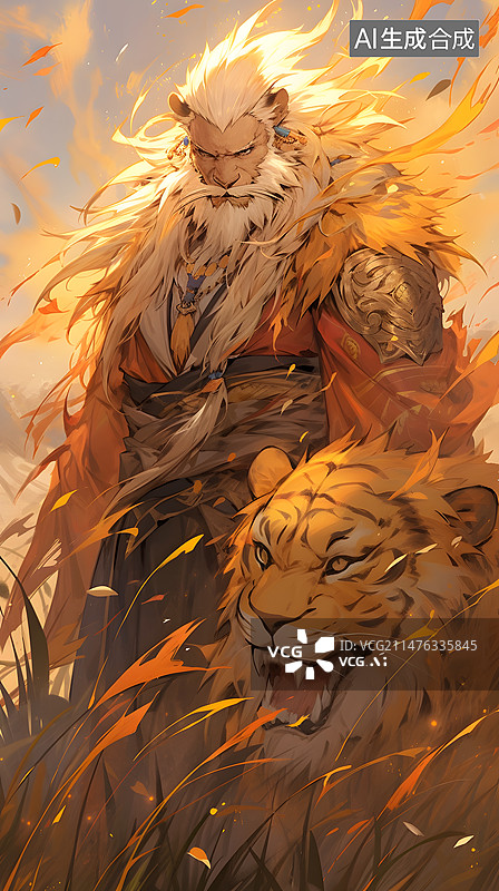【AI数字艺术】老虎和老人插画图片素材