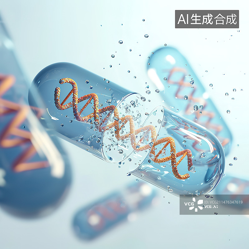 【AI数字艺术】胶囊里的DNA片段靶向药概念插图图片素材