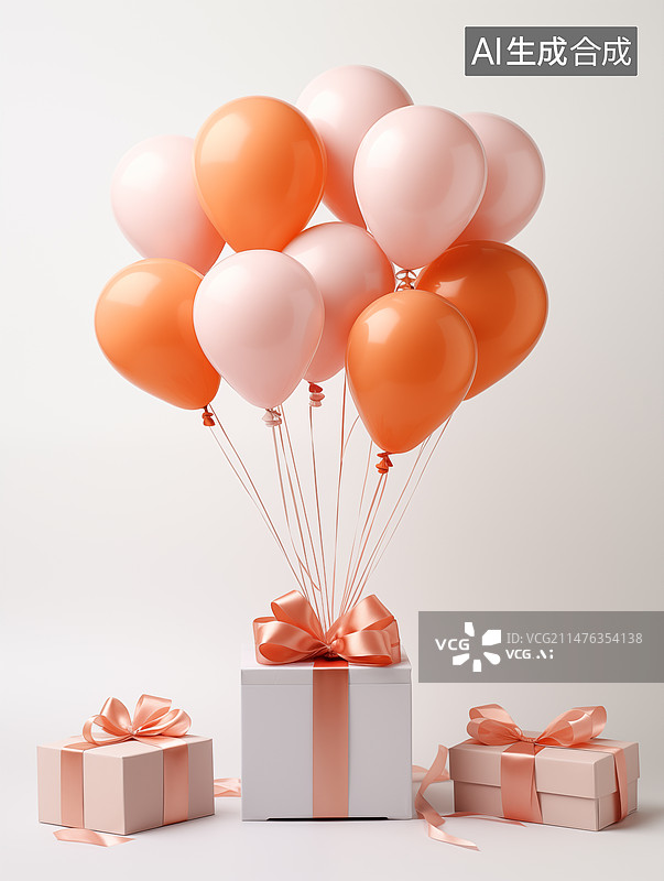 【AI数字艺术】粉色气球礼盒图片素材