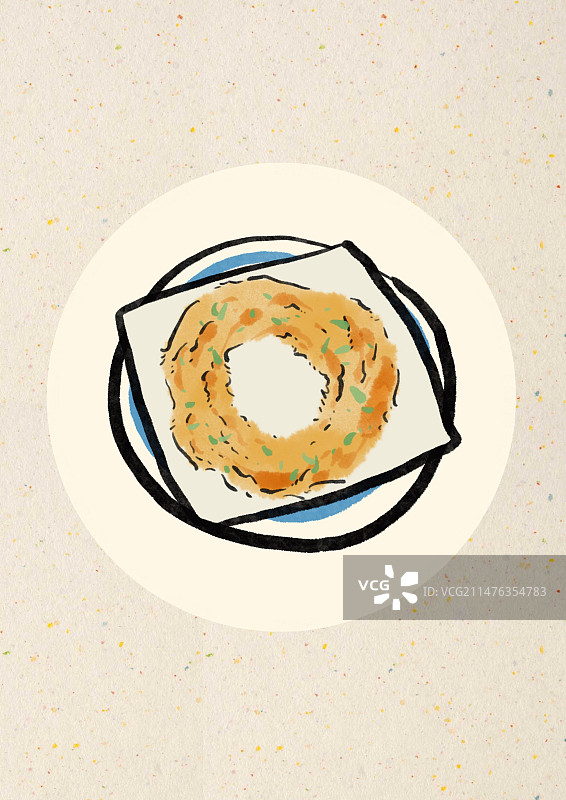 水墨风长沙美食插画-葱油粑粑图片素材