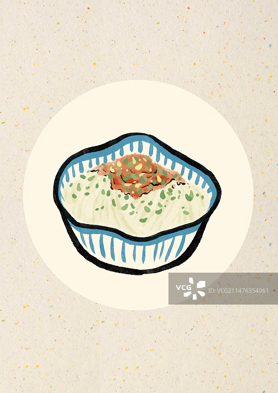 水墨风长沙美食插画-刮凉粉图片素材