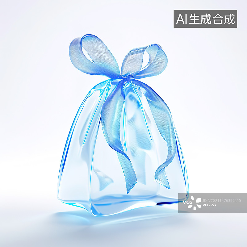 【AI数字艺术】.一个礼包UI图标，蓝色磨砂玻璃白色丙烯酸材料，白色背景，科技感，工作室灯光图片素材