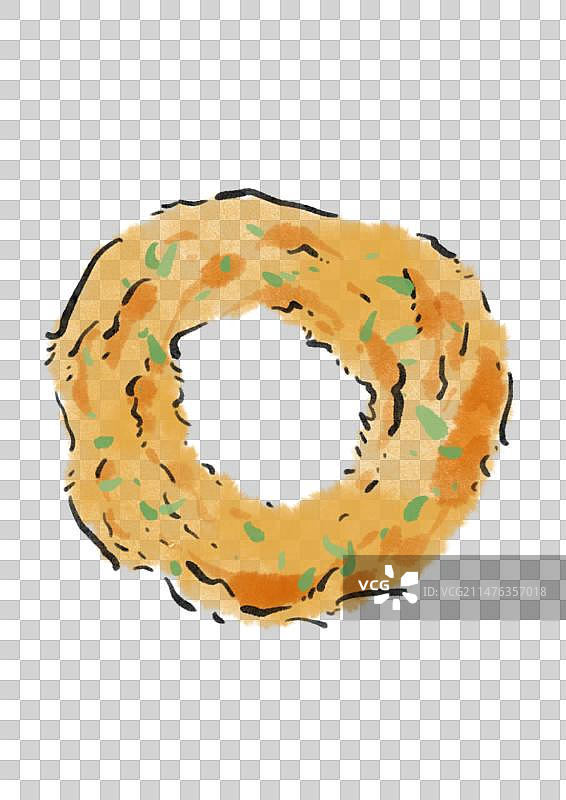 水墨风长沙美食插画元素-葱油粑粑图片素材