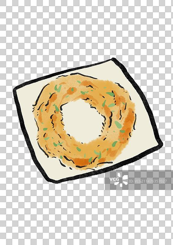 水墨风长沙美食插画元素-葱油粑粑图片素材