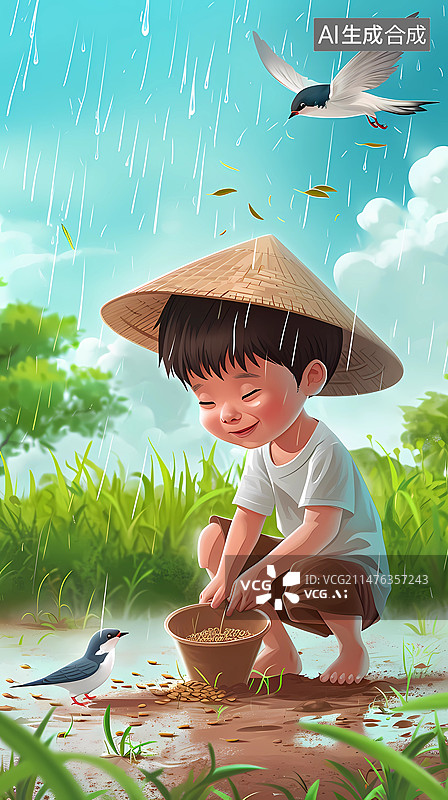 【AI数字艺术】二十四节气之谷雨插画图片素材