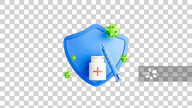 卡通注射器与药瓶3D渲染图片素材