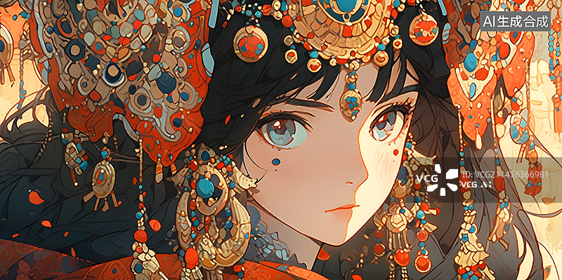 【AI数字艺术】中国风异域风情美女插画图片素材