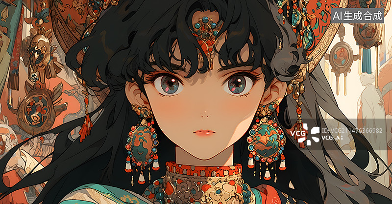 【AI数字艺术】中国风异域风情美女插画图片素材